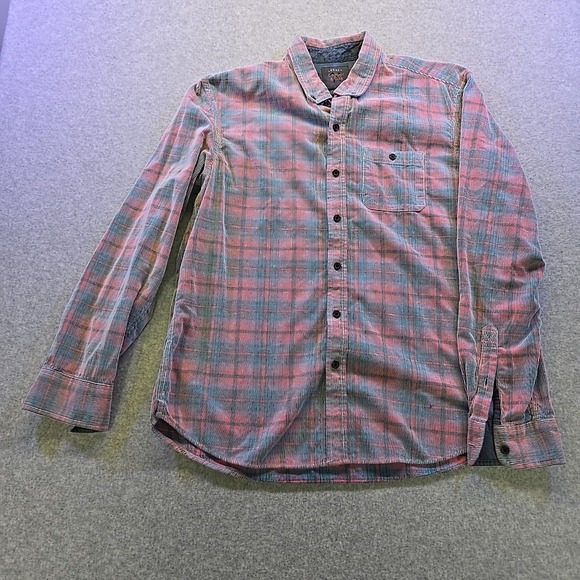 Copper & Oak Men's L Red Blue Plaid Long Sleeve Button Up Shirt Casual Worn Look - Picture 1 of 8